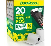 20 Rotoli Carta per POS 57X38 Rotolini Termici Duraroooll - Rulli Carta Termica
