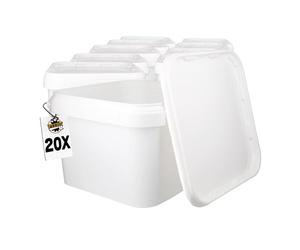 20 secchi con coperchio, 3 l, colore bianco, rettangolari, per alimenti, ermetici e stabili, secchio vuoto con manico e coperchio per colla chimica alimentare
