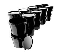 20 secchi con coperchio da 5 l, colore nero, rotondi, in plastica per alimenti, ermetici e stabili, con manico, adatti per alimenti chimici in polvere