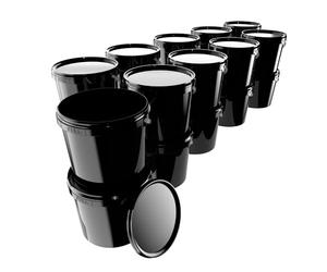 20 secchi con coperchio da 5 l, colore nero, rotondi, in plastica per alimenti, ermetici e stabili, con manico, adatti per alimenti chimici in polvere