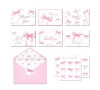 20 Set/260 Pcs Pink Bow Tie Greeting Cards With Envelopes Sticker Blessing Wedding Gift Decoration Message Card For Party Supplies Per Feste
