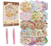 20 Set Adesivi 3D per Scena in Miniatura, Libro DIY Sticker Scene Casa, Scene Carine Café Libreria Parco, Adesivi Fai da Te per Adulti e Principianti con Pinzette, Sticker Therapy Antistress Creativa