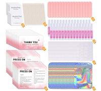 20 Set Kit Per Unghie Pressato Monouso Preparazione Per Unghie Colla per Lima per Unghie Pad Preparazione Pastiglie Adesivi per Unghie Bastone in Legno, Istruzioni per l'uso Borsa (Rosa)