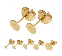 20 Set/pacco Set Di Perni Piatti In Acciaio Inossidabile Dorato, Supporto Per Orecchini A Perno Piatto Con Tappo In Acciaio Inossidabile, Orecchini Fai Da Te Ipoallergenici 5mm,6mm,8mm,10mm,12mm,3mm,4