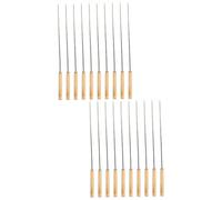 20 spiedini per barbecue, in acciaio inox, con manico in legno, spiedini in metallo, per barbecue (41 cm)