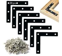 20 staffe angolari piatte con 100 viti, piastre di giunzione nere a forma di L da 8,9 cm, per lavori di falegnameria e mobili