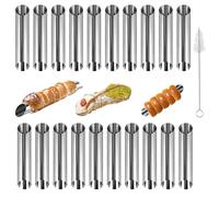 20 stampi per cannoli, in acciaio inox, a vite, per cornetti, cannoli, antiaderente, per rotolo di crema, pasticceria, corno con spazzola per pulizia