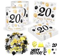 20 Tovaglioli 20° Compleanno + 12 Decorazioni da Tavola Lanterna 20° Compleanno + 500 Pezzi Coriandoli Decorazione 20° Compleanno Oro Nero, Decorazione 20° Anniversario, 20 Happy Birthday Anni