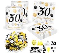 20 Tovaglioli 30° Compleanno + 12 Decorazioni da Tavola Lanterna 30° Compleanno + 500 Pezzi Coriandoli Decorazione 30° Compleanno Oro Nero, Decorazione 30° Anniversario, 30 Happy Birthday Anni