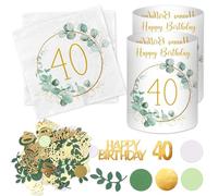 20 tovaglioli 40° compleanno + 12 lanterne da tavolo + 100 coriandoli verde, decorazione 40° compleanno donna uomo 40 anni Happy Birthday decorazione eucalipto