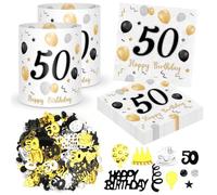 20 Tovaglioli 50° Compleanno + 12 Decorazioni da Tavola Lanterna 50° Compleanno + 500 Pezzi Coriandoli Decorazione 50° Compleanno Oro Nero, Decorazione 50° Anniversario, 50 Happy Birthday Anni