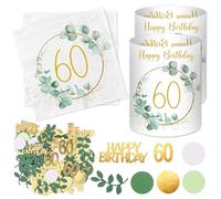 20 tovaglioli 60° compleanno + 12 lanterne da tavolo + 100 coriandoli verde 60° compleanno donna uomo eucalipto decorazione tavolo 60 anni