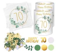 20 tovaglioli 70 compleanno + 12 lanterne antivento da tavolo 70 compleanno + 100 coriandoli 70 compleanno decorazione verde eucalipto tavolo decorazione 70 anni regalo per 70 compleanno donna uomo