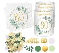 20 tovaglioli 80° compleanno + 12 lanterne antivento da tavolo 80° compleanno + 100 coriandoli 80° compleanno decorazione verde eucalipto tavolo decorazione 80 anni, regali per 80° compleanno donna