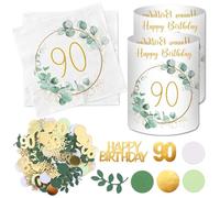 20 tovaglioli 90° compleanno + 12 pezzi portacandele da tavolo 90° compleanno + 100 coriandoli 90° compleanno decorazione verde decorazione 90° compleanno donna uomo eucalipto tavolo decorazione 90