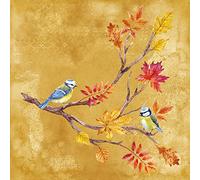 20 tovaglioli a forma di cinciola blu su ramo autunnale, uccello, foglie, autunno, decorazione da tavolo, decoupage, tecnica dei tovaglioli 33 x 33 cm