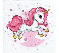 20 tovaglioli a forma di cuore, con unicorno, rosa, per compleanno, ragazza, decoupage, 33 x 33 cm