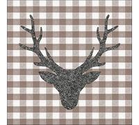 20 tovaglioli a forma di testa di cervo su quadri marrone come decorazione da tavolo. Tovaglioli di carta con motivo. Anche per decoupage e decoupage 33 x 33 cm