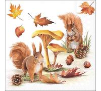 20 tovaglioli autunnali scoiattoli su coni e funghi come decorazione da tavolo. Tovaglioli di carta con motivo, anche per decoupage e decoupage 33 x 33 cm