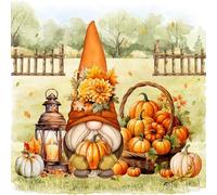 20 tovaglioli Autunno Gnomo da giardino con zucche come decorazione da tavola. Tovaglioli di carta con motivo. Anche per decoupage e decoupage 33 x 33 cm