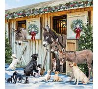 20 tovaglioli con animali che visitano in inverno, asini, cani, fattoria, Natale, decorazione da tavolo, feste, fai da te, decoupage, tecnica dei tovaglioli, 33 x 33 cm