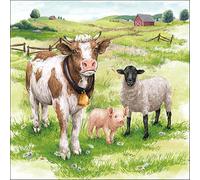20 tovaglioli con animali di mucca, maiale e pecora come decorazione da tavolo. Tovaglioli di carta con motivo. Anche per decoupage e decoupage 33 x 33 cm