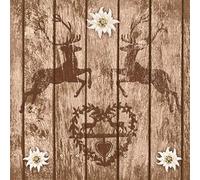 20 tovaglioli con cervo e stella alpina su legno, Oktoberfest, bavarese, 33 x 33 cm