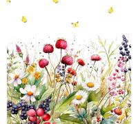 20 tovaglioli con fiori, giardino e prato naturale con bacche dolci come decorazione da tavolo. Tovaglioli di carta con motivo. Anche per decoupage e decoupage 33 x 33 cm