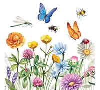 20 tovaglioli con prato fiorito pieno di animali, farfalle, libellula, api, prato, primavera, estate, decorazione da tavolo, 33 x 33 cm