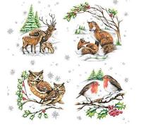 20 tovaglioli famiglia di animali in inverno, volpe, gufo, cervo, uccelli, 33 x 33 cm
