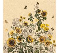 20 tovaglioli in carta riciclata, fiori di girasole, vintage, decorazione da tavolo, tovaglioli di carta con motivo, anche per decoupage e decoupage, 33 x 33 cm