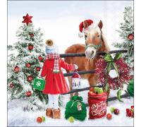 20 tovaglioli invernali bambina a cavallo di Natale come decorazione da tavolo. Tovaglioli di carta con motivo. Anche per decoupage e decoupage 33 x 33 cm