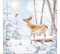 20 tovaglioli invernali cervo incontra uccello nella foresta invernale come decorazione da tavolo. Tovaglioli di carta con motivo. Anche per decoupage e decoupage 33 x 33 cm
