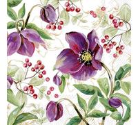 20 tovaglioli natalizi viola rosa di Natale con foglie come decorazione da tavolo. Tovaglioli di carta con motivo. Anche per decoupage e decoupage 33 x 33 cm
