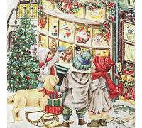 20 tovaglioli per bambini prima del negozio di Natale, bambino, ragazzo, ragazza, cane, inverno, Natale, decorazione da tavolo, decoupage, tecnica tovaglioli 33 x 33 cm