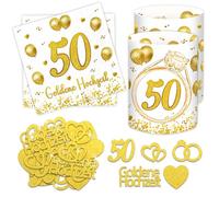 20 tovaglioli per matrimonio dorato + 12 lanterne da tavolo + 60 coriandoli glitterati, 50 decorazioni per anniversario di matrimonio, regalo per genitori d'oro, decorazione per matrimonio