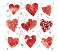 20 tovaglioli per matrimonio e amore, cuori rossi con motivo decorativo da tavolo, tovaglioli di carta con motivo, anche per decoupage e decoupage 33 x 33 cm