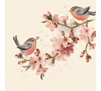 20 tovaglioli primaverili piccoli uccelli su fiori di ciliegio come decorazione da tavolo. Tovaglioli di carta con motivo. Anche per decoupage e decoupage 33 x 33 cm