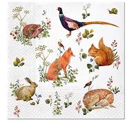 20 tovaglioli Sch?ne collezione di animali della foresta, volpe, quercia, cervo, coniglio, fagiano, riccio, animali, motivo animali, estate, autunno, decorazione da tavolo 33 x 33 cm,