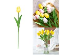 20 tulipani artificiali in seta, realistici al tatto, 34 cm, per primavera, Pasqua, casa, cucina, bouquet di nozze, decorazioni per la festa della mamma (giallo)