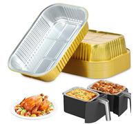 20 vassoi in alluminio con coperchi, contenitori per uso alimentare da 22 x 15 cm, teglie antiaderenti da 1050 ml, portatili per friggitrice ad aria a doppio cestello, cottura in forno