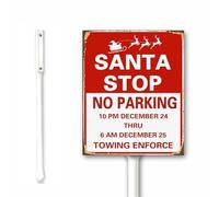 20 x 30 cm Babbo Natale Stop No Parking Towing Enforced, cartelli natalizi, cartelli vintage per le vacanze, decorazione di Babbo Natale, divertente cartello natalizio all'aperto con paletto in