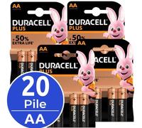 20 x Duracell Plus AA Batterie Stilo Alcaline Batterie Lunga Durata Blister 4 Pz