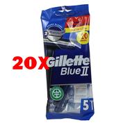 20 X Gillette Blue Ii Rasoio Bilama 5 Pz. Rasoio Monouso