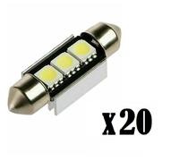 20 X Lampadine LED 3 SMD Festoon 12V C5W 36Mm Interno Senza Errori