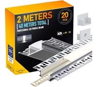 20 x Profilo Alluminio per Strisce Led 2m (40m) Profilo Led Cartongesso Canalina per Striscia Led, Strips up to 20 mm Wide o due barra led, con Copertura PC Traslucida, 2000 x 64,2 x 13,8 mm