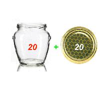 20 X VASI VASETTO ORCIO 314 VETRO CON CAPSULA ORO ALVEARE X MIELE. NUOVI