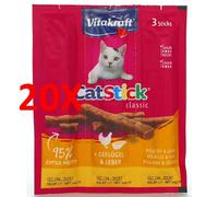 20 X Vitakraft Cat Stick Mini Pollo E Fegato Busta 3 Pezzi Da 18 Grammi