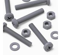 20 x Viti a Testa Arrotondata Grigie Polipropilene (PP) Dadi e bulloni di plastica, M6 x 40mm, Rondelle, Acrilica, resistente all'acqua, anti corrosione, resistente ad agenti chimici