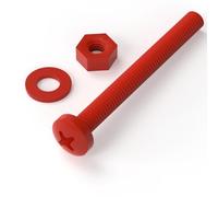 Caterpillar Red 20 x Viti a Testa Arrotondata Rossi Polipropilene (PP) Dadi e bulloni di plastica, M4 x 40mm, Rondelle